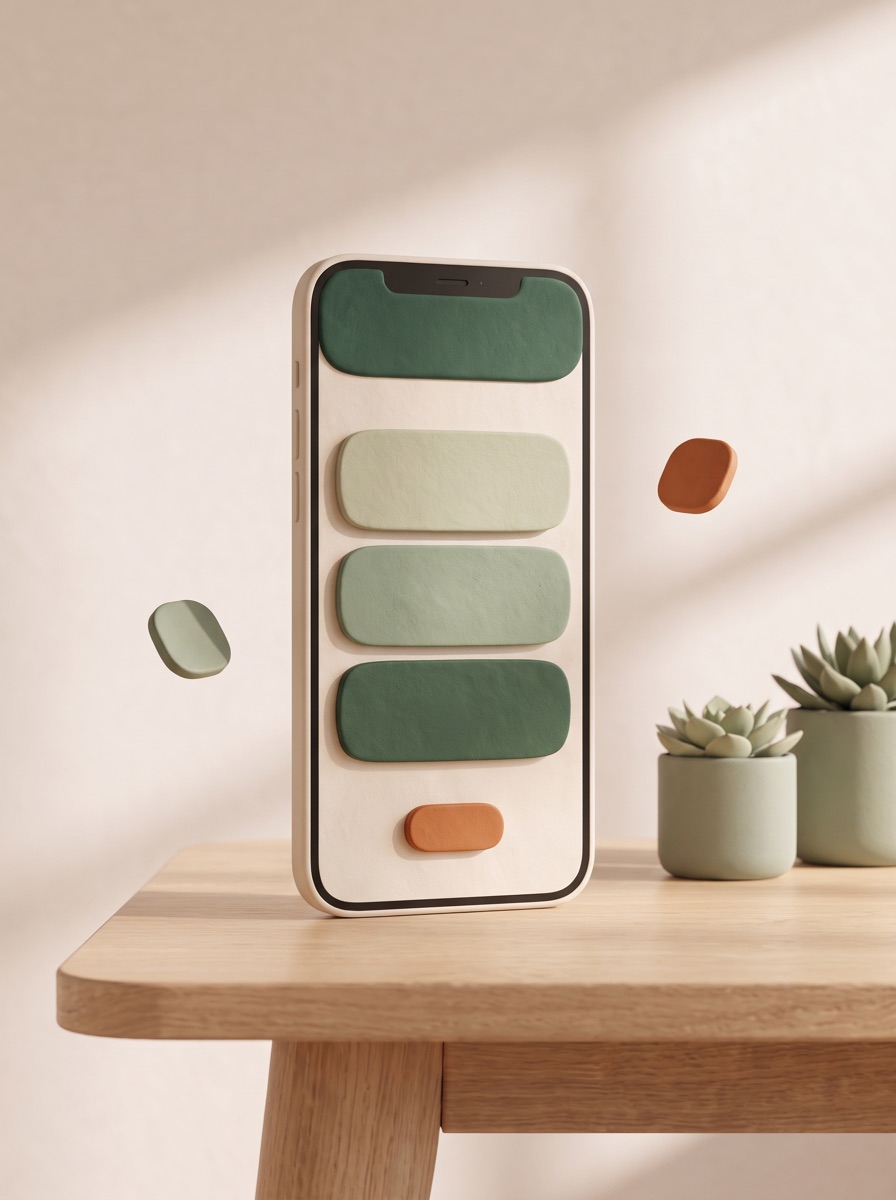 A phone rendered in soft clay showing the Sched mobile app: a green header, stacked shift cards, and one orange action button